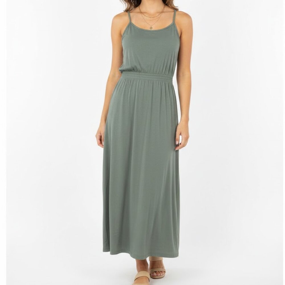 H&M Basic Organic Cotton Grey Midi Dress Elastic Waist S/XS